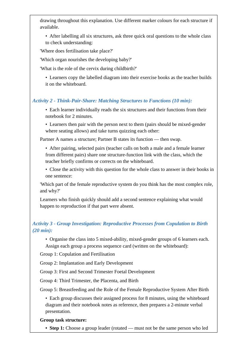 Sample lesson plan page 5 — Main Lesson Activities