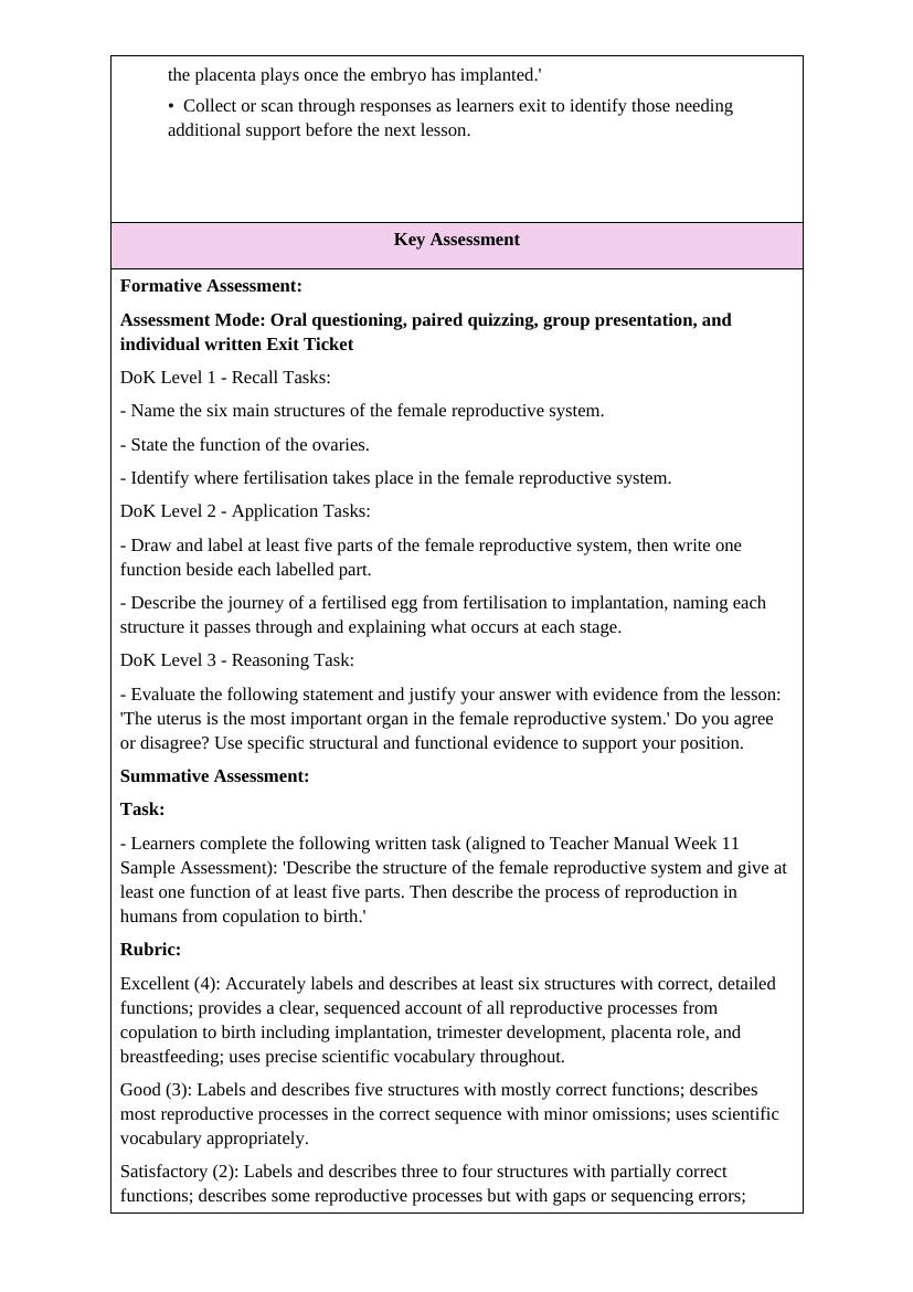 Sample lesson plan page 7 — Assessment & Marking